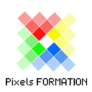 Logo de pixels de couleur jaune, rouge, vert et bleu de Pixels FORMATION /Pixels FORMATION